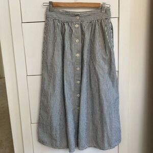 Madewell Palisade Button-Front Midi Skirt in Chambray Stripe